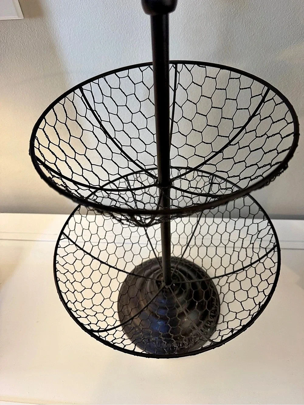 Two-Tier Rooster Basket Stand in Brown